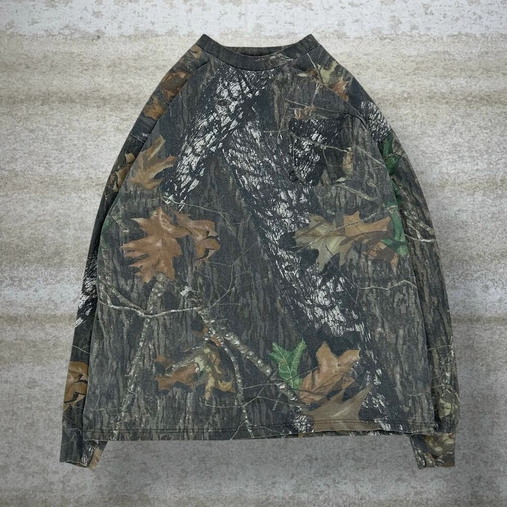 Vintage 90s Jerzees Mossy Oak Shirt Mens XL Hunting Camo Cotton Long Sleeve